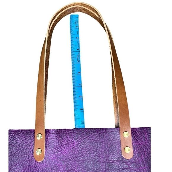 Custom Tote in Grape Bison With Tan Handles - Picture 5 of 9